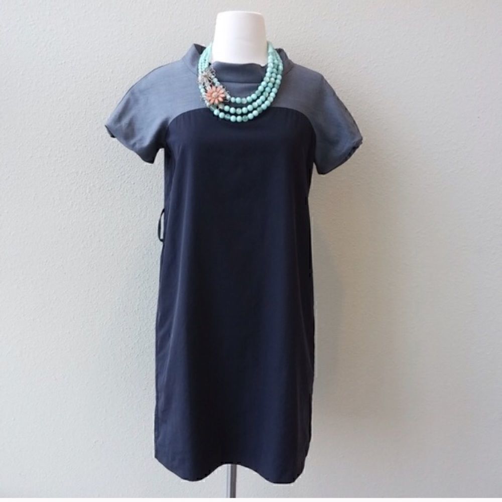 NEW Club Monoco Two-Tone Shift Dress Puff Sleeve 0